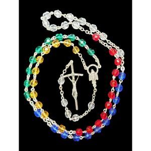 Vintage Colorful Beveled Glass Rosary Facet Beads Mary Jesus Thin Style Crucifix